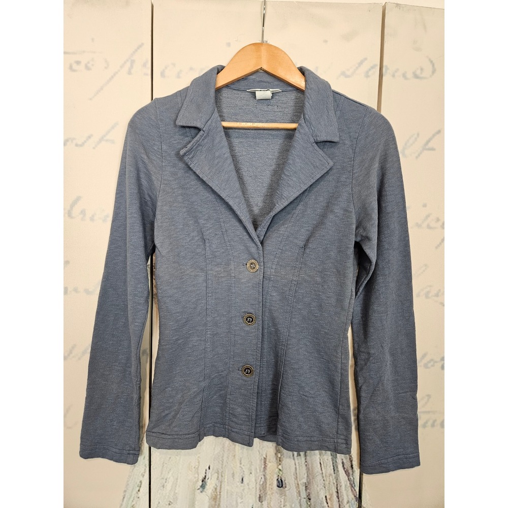 Hard Tail Button Up Blazer Jacket Small Blue Gray French Terry Knit